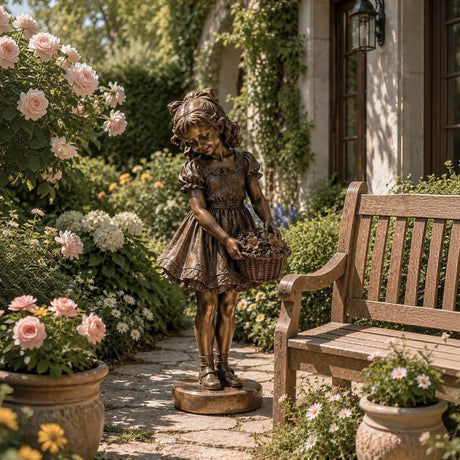PREMIER Garden Bronze Girl Sculpture for Flowering Yard, Backyard or Yard Walkway PSB-199-Bronze Sculpture-PREMIER SCULPTURE