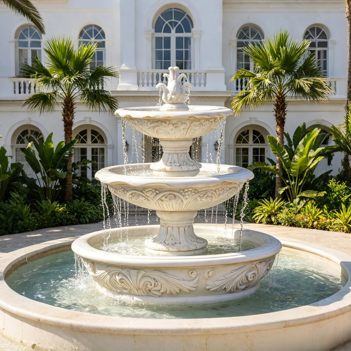 PREMIER Garden Marble Fountain with Refined Design for Resort Gardens, Urban Squares or Courtyards PSFM-008-Marble sculpture-PREMIER SCULPTURE