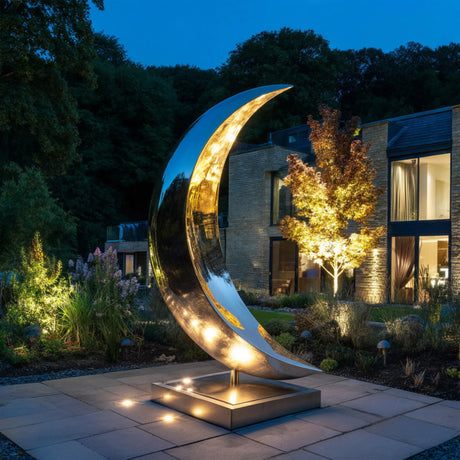 PREMIER Garden Stainless Steel Sculpture with Curved Moon Design for Courtyards, Weddings or Public Areas PSSS-255-Stainless Steel Sculpture-PREMIER SCULPTURE