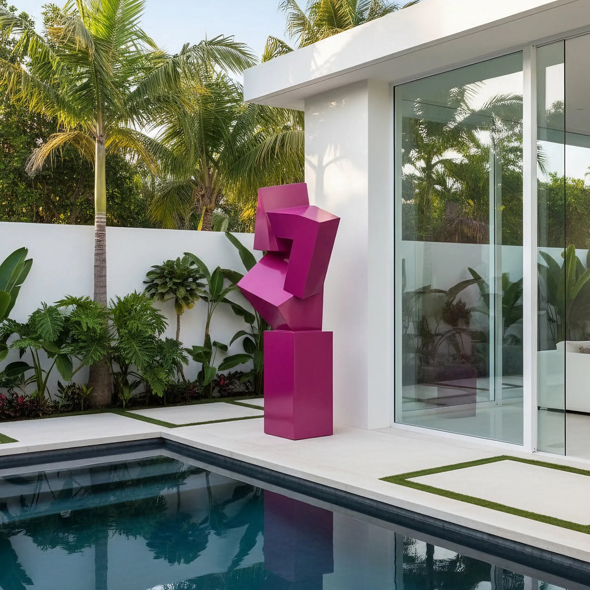 PREMIER Geometric Pink Stainless Steel Sculpture for Pool Areas, Modern Homes and Outdoor Terraces PSSS-186-Stainless Steel Sculpture-PREMIER SCULPTURE