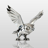 Geometric stainless steel owl sculpture with polished mirror finish, ideal for luxury villas, gardens, courtyards, and mailbox decoration.