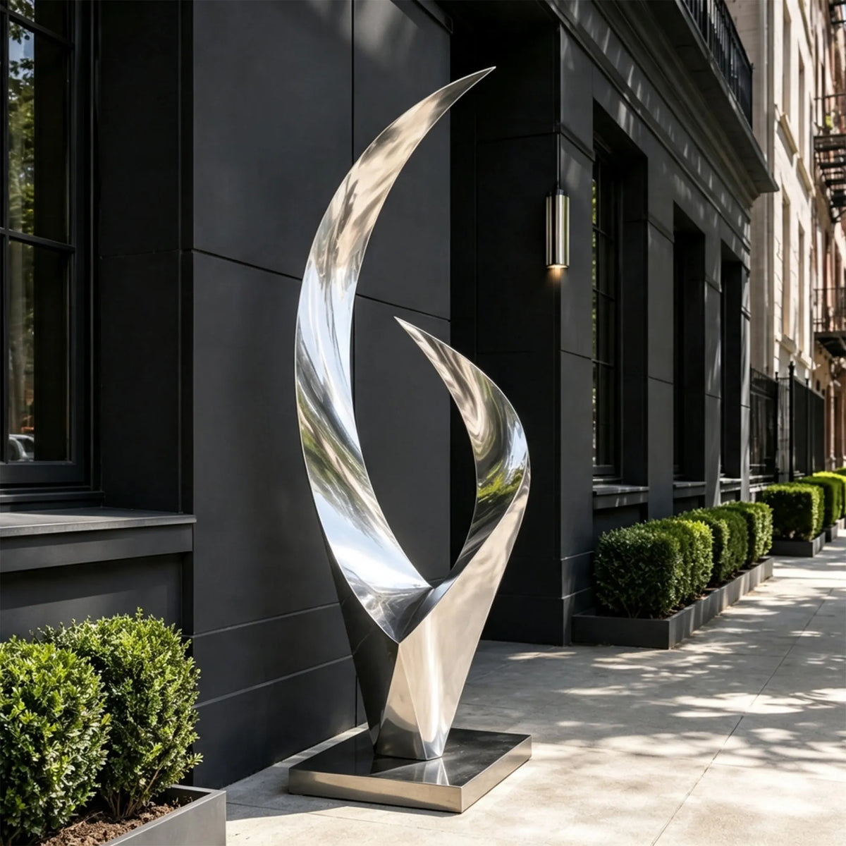 PREMIER High Polished Metal Sculpture with Curved Ribbon for Hotel Entrance, Town Square or Art Park PSSS-345-Stainless Steel Sculpture-PREMIER SCULPTURE