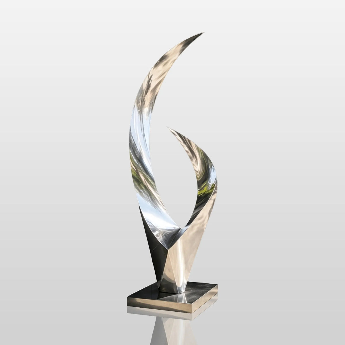 PREMIER High Polished Metal Sculpture with Curved Ribbon for Hotel Entrance, Town Square or Art Park PSSS-345-Stainless Steel Sculpture-PREMIER SCULPTURE