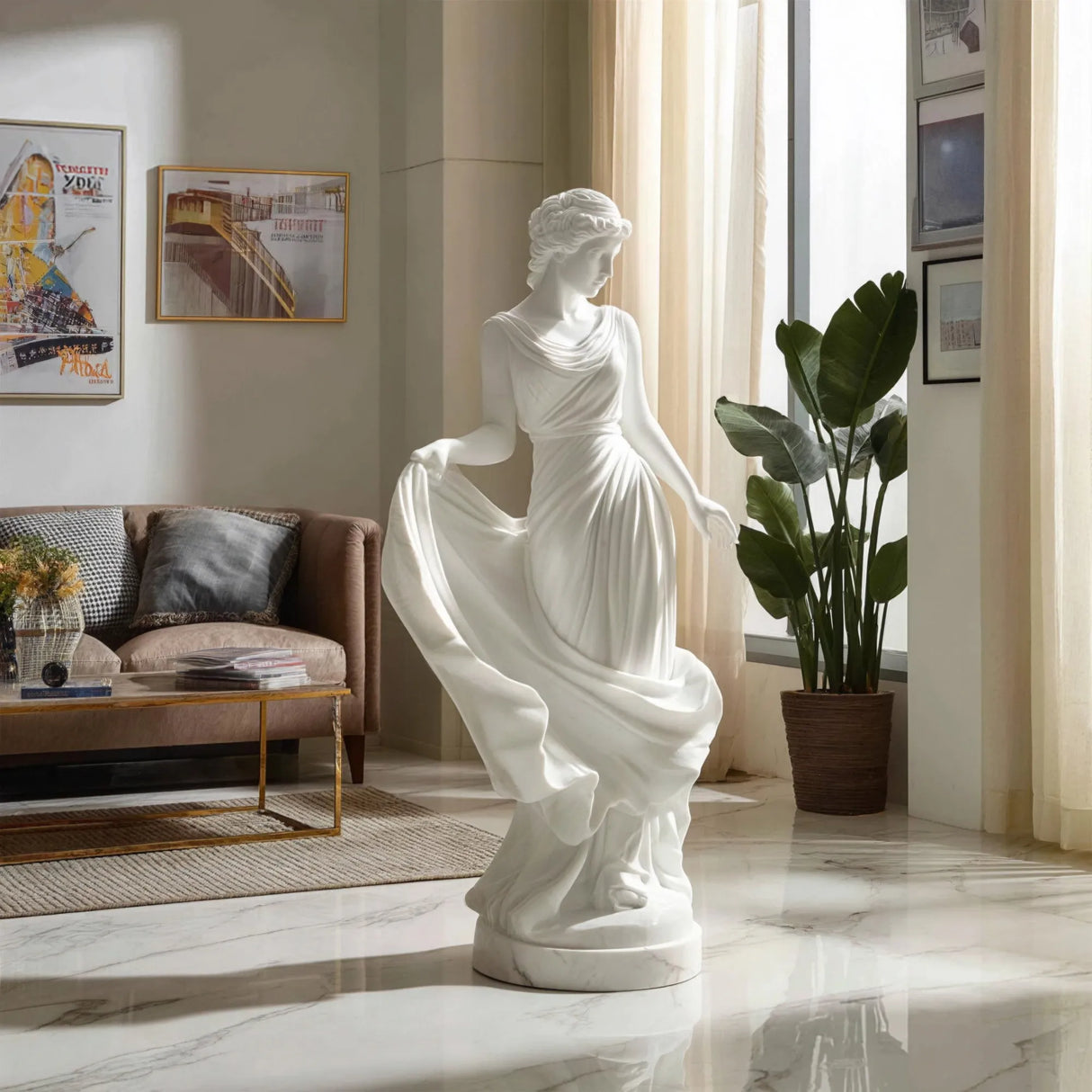 PREMIER Indoor Beautiful Marble Sculpture with Dancing Female Design for Corners, Living Rooms and Art Areas PSM-122-Marble sculpture-PREMIER SCULPTURE