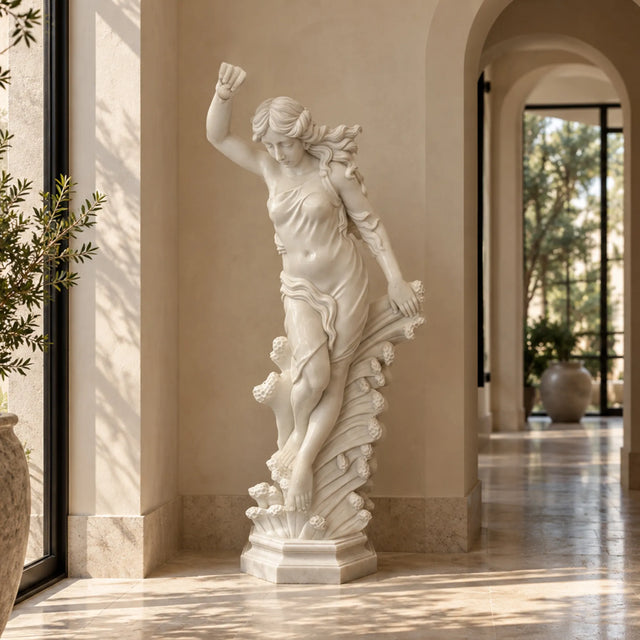 PREMIER Indoor Marble Female Statue with Wave in Neoclassical Style for Villa Hall, Atrium or Hallway PSM-215-Marble sculpture-PREMIER SCULPTURE