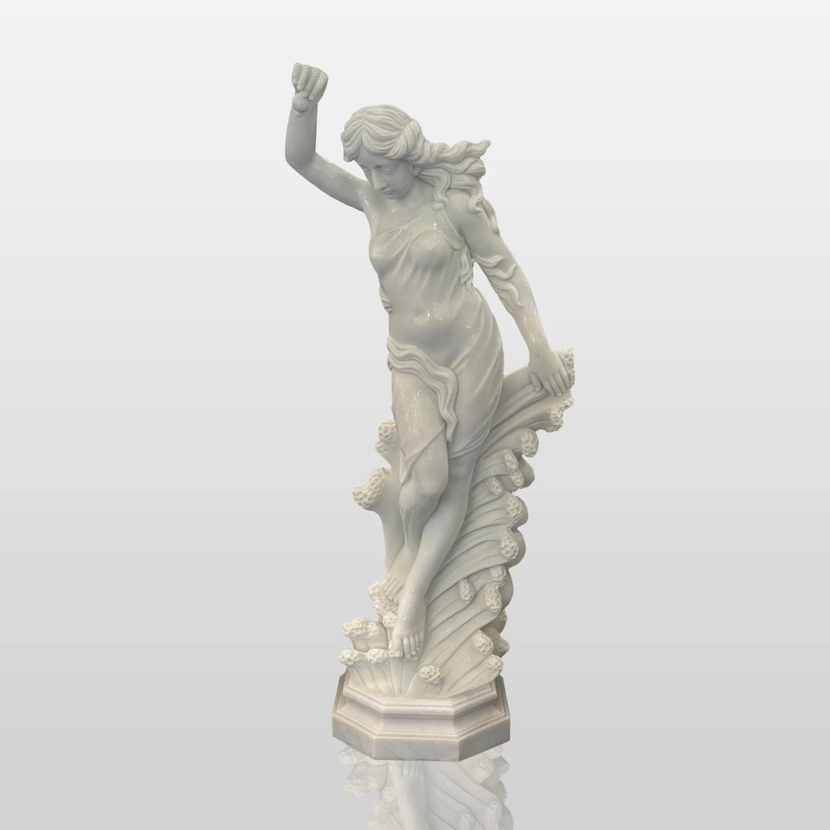 PREMIER Indoor Marble Female Statue with Wave in Neoclassical Style for Villa Hall, Atrium or Hallway PSM-215-Marble sculpture-PREMIER SCULPTURE