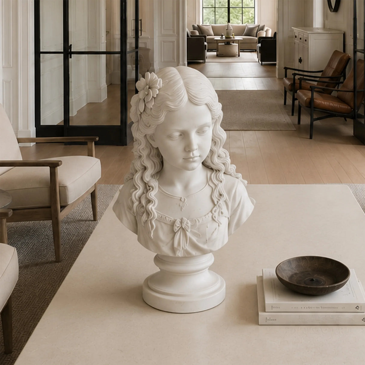 PREMIER Indoor Marble Girl Bust Statue for Sofa Table, Hallway Stand or Display Cabinet PSM-188-Marble sculpture-PREMIER SCULPTURE