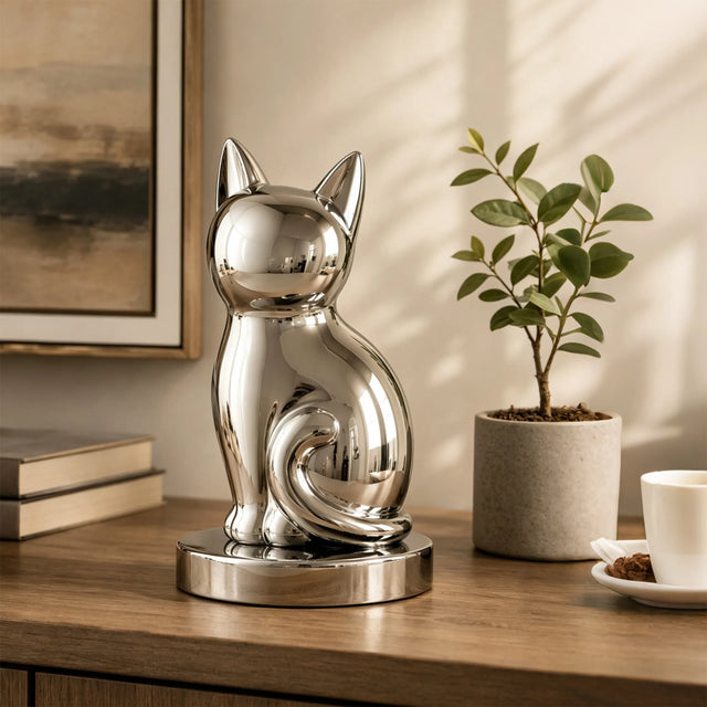 PREMIER Tabletop Cat Sculpture in Mirror Stainless Steel for Entryway, Coffee Table or Bedroom PSSS-340-Stainless Steel Sculpture-PREMIER SCULPTURE