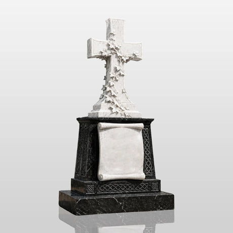 PREMIER Ivy Cross Marble Tombstone for Church Graveyard, Cemetery or Memorial Garden PSM-159-Marble sculpture-PREMIER SCULPTURE