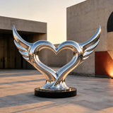 PREMIER Large Stainless Steel Sculpture with Heart Wing Design for Public Plaza, Patio or Lobby PSSS-311-Stainless Steel Sculpture-PREMIER SCULPTURE