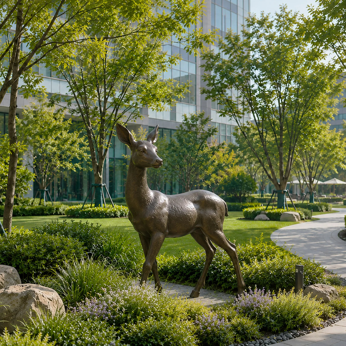 PREMIER Lifelike Bronze Deer Sculpture for Gardens, Corporate Landscapes, Hotels and Public Plazas PSB-174-Bronze Sculpture-PREMIER SCULPTURE