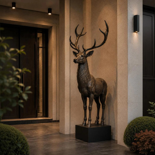 PREMIER Lifelike Bronze Deer Sculpture for Residential Entrances, Private Gardens, Courtyards or Hotel Lobby Patios PSB-186-Bronze Sculpture-PREMIER SCULPTURE