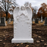 PREMIER Marble Angel Tombstone for Catholic Cemetery, Church Graveyard and Home Memorial Garden PSM-176-Marble sculpture-PREMIER SCULPTURE