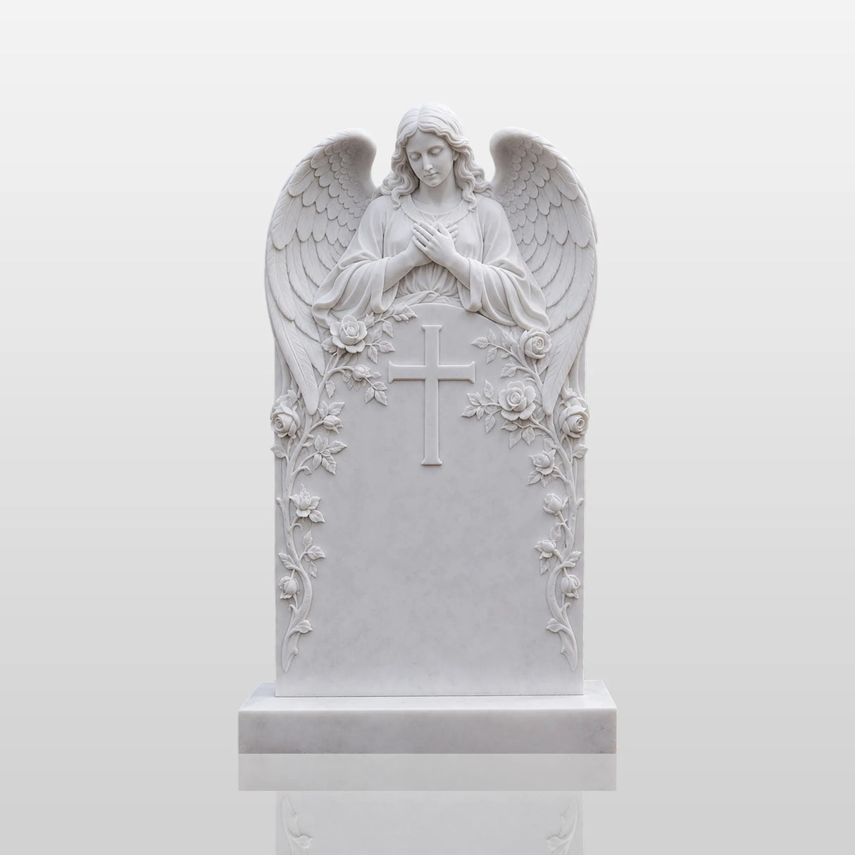 PREMIER Marble Angel Tombstone for Catholic Cemetery, Church Graveyard and Home Memorial Garden PSM-176-Marble sculpture-PREMIER SCULPTURE
