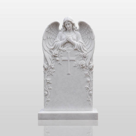 PREMIER Marble Angel Tombstone for Catholic Cemetery, Church Graveyard and Home Memorial Garden PSM-176-Marble sculpture-PREMIER SCULPTURE