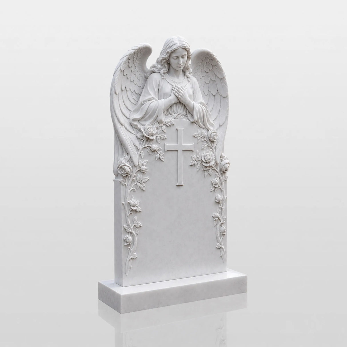PREMIER Marble Angel Tombstone for Catholic Cemetery, Church Graveyard and Home Memorial Garden PSM-176-Marble sculpture-PREMIER SCULPTURE
