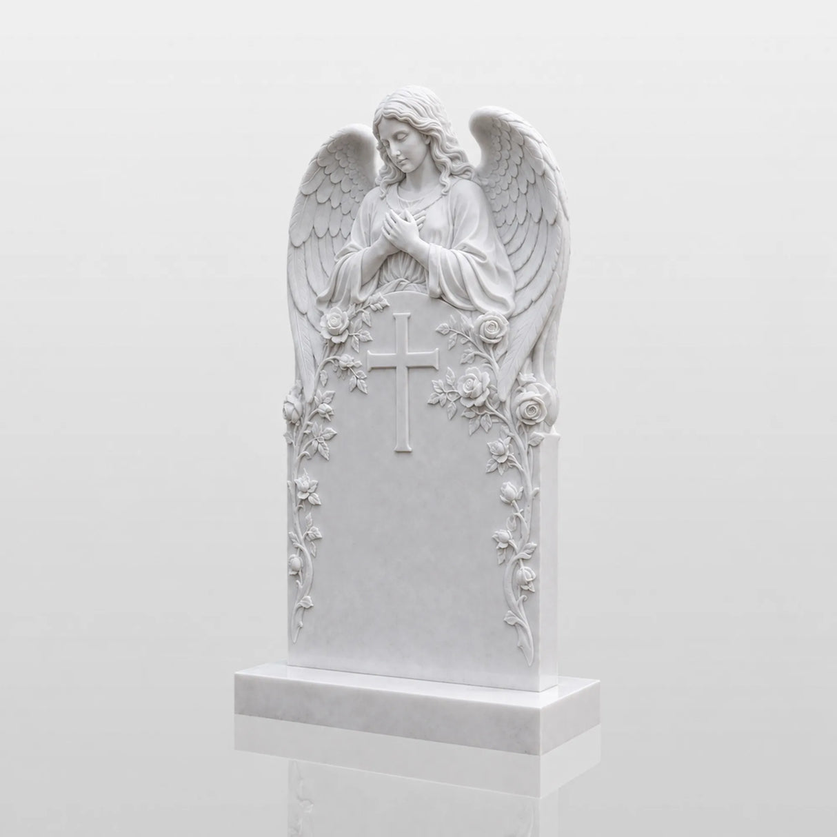 PREMIER Marble Angel Tombstone for Catholic Cemetery, Church Graveyard and Home Memorial Garden PSM-176-Marble sculpture-PREMIER SCULPTURE
