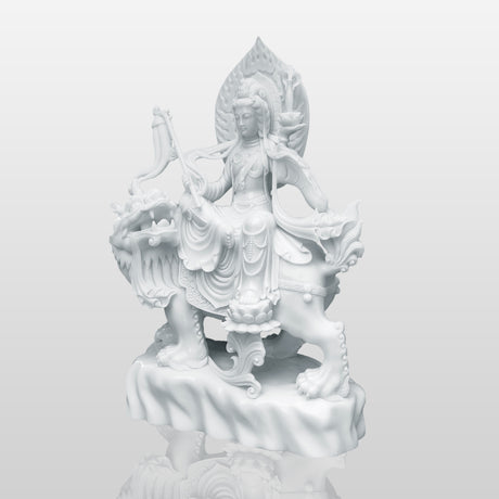 PREMIER White Marble Bodhisattva Statue as Spiritual Sculpture for Meditation Spaces and Luxury Interior PSM-077