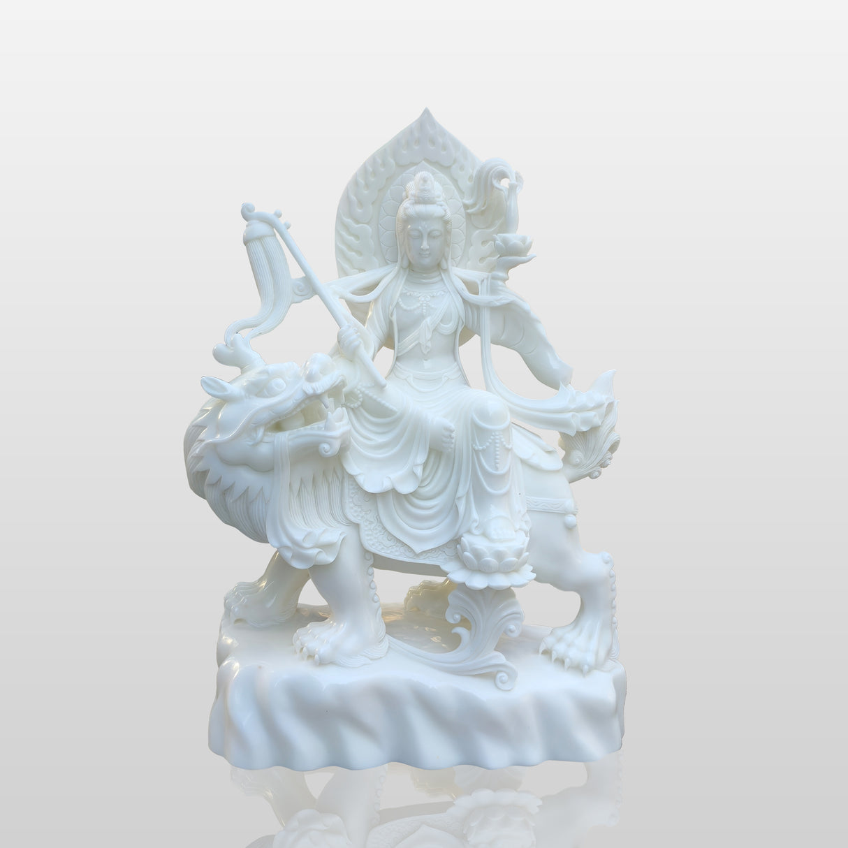 PREMIER White Marble Bodhisattva Statue as Spiritual Sculpture for Meditation Spaces and Luxury Interior PSM-077