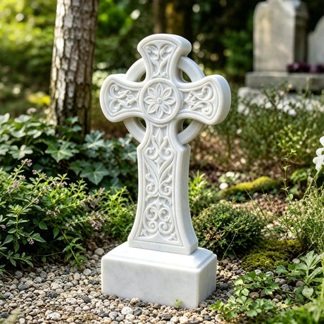 PREMIER Marble Headstone with Celtic Cross Design for Memorial Garden, Chapel Grounds or Church Entrance PSM-213-Marble sculpture-PREMIER SCULPTURE