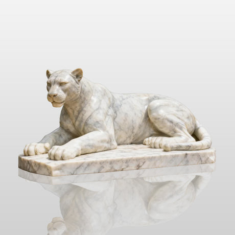 PREMIER Marble Leopard Sculpture with Lying Design for Gardens, Entrances, and Luxury Outdoor Spaces PSM-082-Marble sculpture-PREMIER SCULPTURE