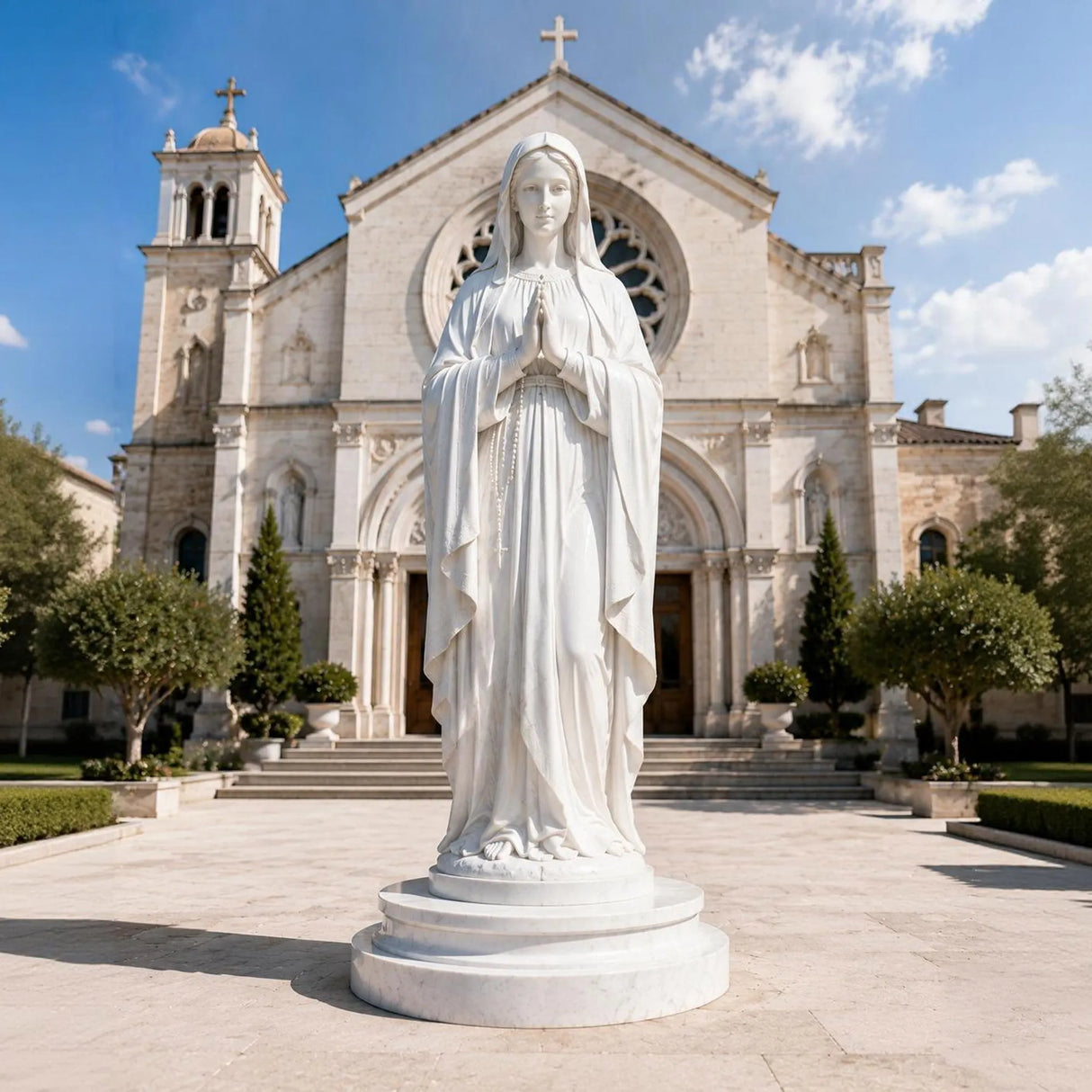 PREMIER Marble Statue with Virgin Mary Design for Churches, Memorial Gardens and Religious Spaces PSM-128-Marble sculpture-PREMIER SCULPTURE
