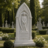 PREMIER Marble Tombstone with Arch Praying Angel for Cemetery, Memorial Garden or Church Graveyard PSM-156-Marble sculpture-PREMIER SCULPTURE