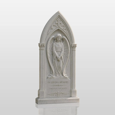 PREMIER Marble Tombstone with Arch Praying Angel for Cemetery, Memorial Garden or Church Graveyard PSM-156-Marble sculpture-PREMIER SCULPTURE