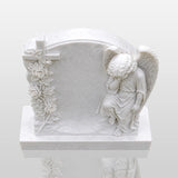 PREMIER Marble Tombstone with Cherub Cross Design for Lawn Cemetery, Memorial Park or Country Churchyard PSM-182-Marble sculpture-PREMIER SCULPTURE