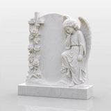 PREMIER Marble Tombstone with Cherub Cross Design for Lawn Cemetery, Memorial Park or Country Churchyard PSM-182-Marble sculpture-PREMIER SCULPTURE