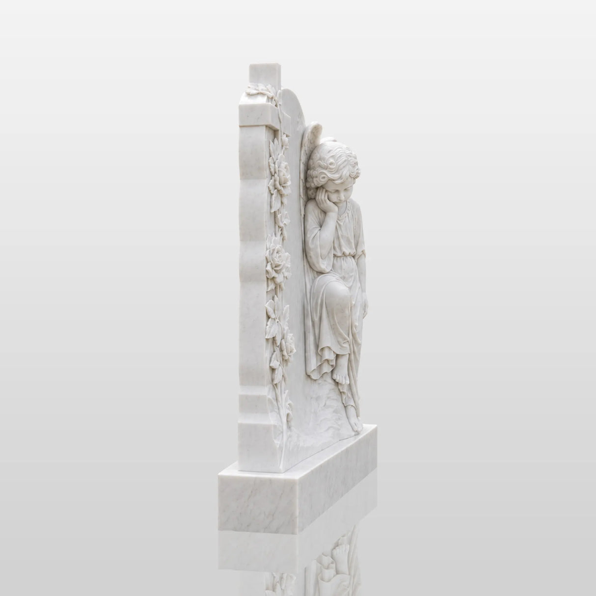 PREMIER Marble Tombstone with Cherub Cross Design for Lawn Cemetery, Memorial Park or Country Churchyard PSM-182-Marble sculpture-PREMIER SCULPTURE