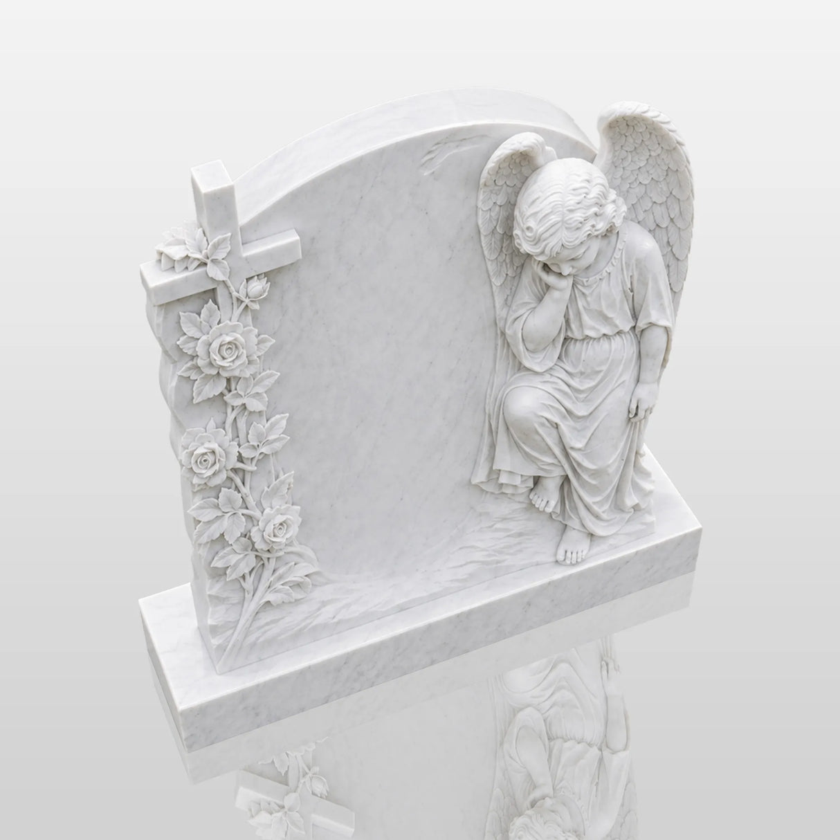 PREMIER Marble Tombstone with Cherub Cross Design for Lawn Cemetery, Memorial Park or Country Churchyard PSM-182-Marble sculpture-PREMIER SCULPTURE
