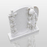 PREMIER Marble Tombstone with Cherub Cross Design for Lawn Cemetery, Memorial Park or Country Churchyard PSM-182-Marble sculpture-PREMIER SCULPTURE
