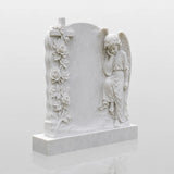 PREMIER Marble Tombstone with Cherub Cross Design for Lawn Cemetery, Memorial Park or Country Churchyard PSM-182-Marble sculpture-PREMIER SCULPTURE