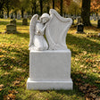 PREMIER Marble Tombstone with Kneeling Angel and Harp Design for Lawn Monument Lot or Green Cemetery PSM-184-Marble sculpture-PREMIER SCULPTURE