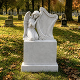 PREMIER Marble Tombstone with Kneeling Angel and Harp Design for Lawn Monument Lot or Green Cemetery PSM-184-Marble sculpture-PREMIER SCULPTURE