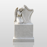 PREMIER Marble Tombstone with Kneeling Angel and Harp Design for Lawn Monument Lot or Green Cemetery PSM-184-Marble sculpture-PREMIER SCULPTURE