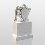 PREMIER Marble Tombstone with Kneeling Angel and Harp Design for Lawn Monument Lot or Green Cemetery PSM-184-Marble sculpture-PREMIER SCULPTURE