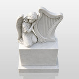 PREMIER Marble Tombstone with Kneeling Angel and Harp Design for Lawn Monument Lot or Green Cemetery PSM-184-Marble sculpture-PREMIER SCULPTURE