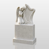 PREMIER Marble Tombstone with Kneeling Angel and Harp Design for Lawn Monument Lot or Green Cemetery PSM-184-Marble sculpture-PREMIER SCULPTURE