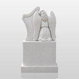 PREMIER Marble Tombstone with Kneeling Angel and Harp Design for Lawn Monument Lot or Green Cemetery PSM-184-Marble sculpture-PREMIER SCULPTURE