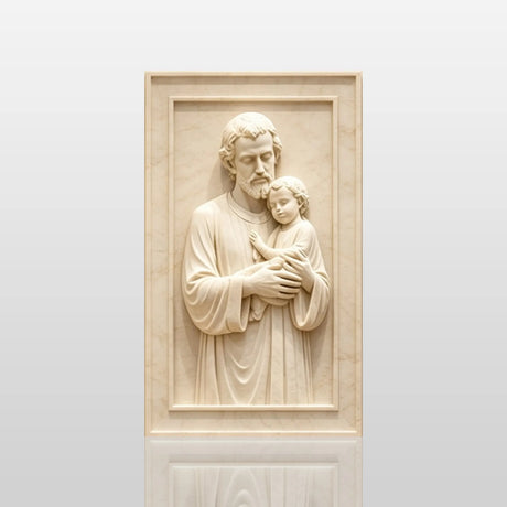 PREMIER Marble Wall Relief Sculpture with Saint Joseph with Baby Jesus for Chapel, Church or Hallway PSM-206-Marble sculpture-PREMIER SCULPTURE
