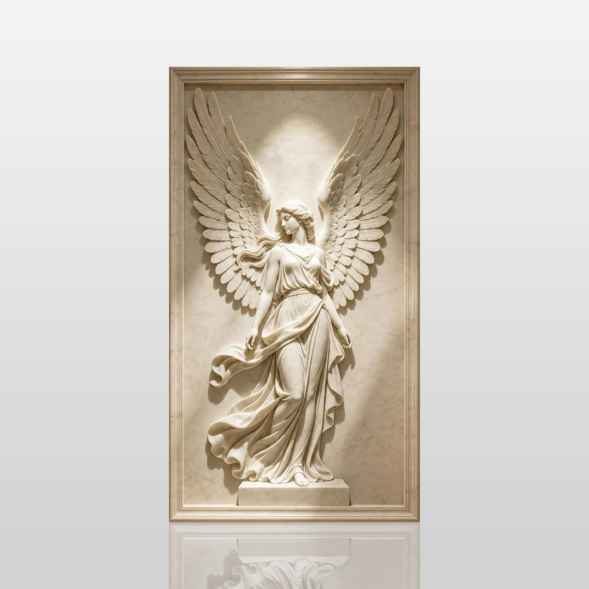 PREMIER Marble Wall Relief Sculpture with Winged Angel Design for Gallery Hallway, Entry Niche or Museum PSM-170-Marble sculpture-PREMIER SCULPTURE