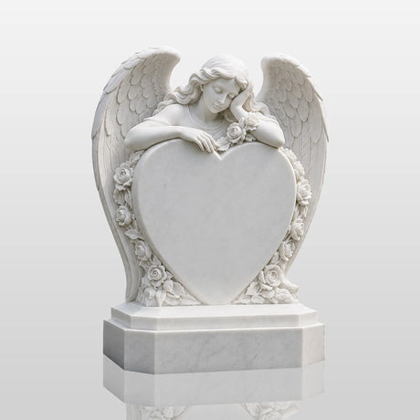 PREMIER Memorial Angel Marble Tombstone for Church Graveyard, Burial Lawn or Cemetery PSM-179-Marble sculpture-PREMIER SCULPTURE