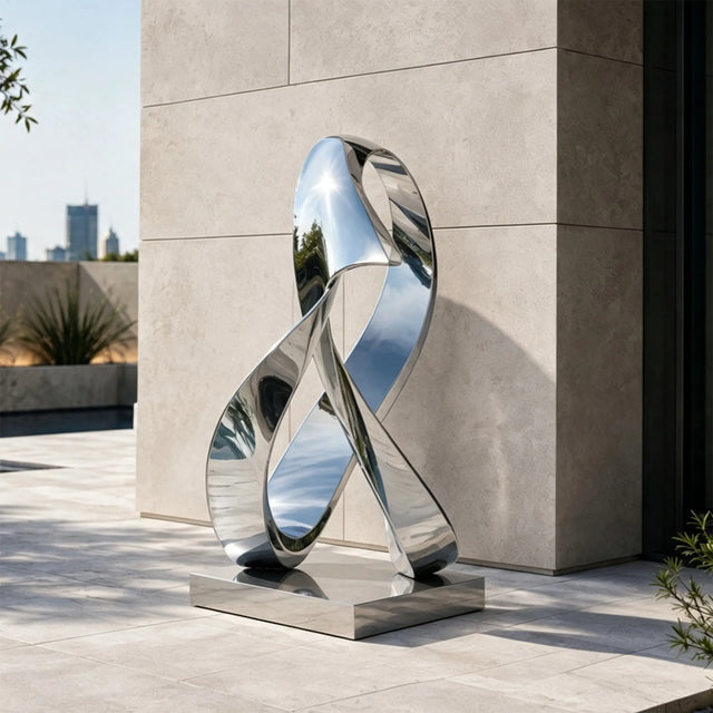 PREMIER Minimalist Stainless Steel Sculpture with Twisted Ribbon Design for Entryway, Side Garden or Business plaza PSSS-322-Stainless Steel Sculpture-PREMIER SCULPTURE