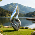 PREMIER Mirror Flame Outdoor Sculpture with Flowing Modern Design for Lakeside and Garden Art PSSS-181-Stainless Steel Sculpture-PREMIER SCULPTURE
