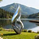 PREMIER Mirror Flame Outdoor Sculpture with Flowing Modern Design for Lakeside and Garden Art PSSS-181-Stainless Steel Sculpture-PREMIER SCULPTURE