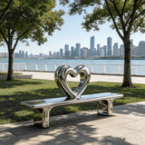 PREMIER Modern Love Bench in Mirror Stainless Steel for Outdoor Urban Parks, Scenic Spots or Public Settings PSSS 261-Stainless Steel Sculpture-PREMIER SCULPTURE
