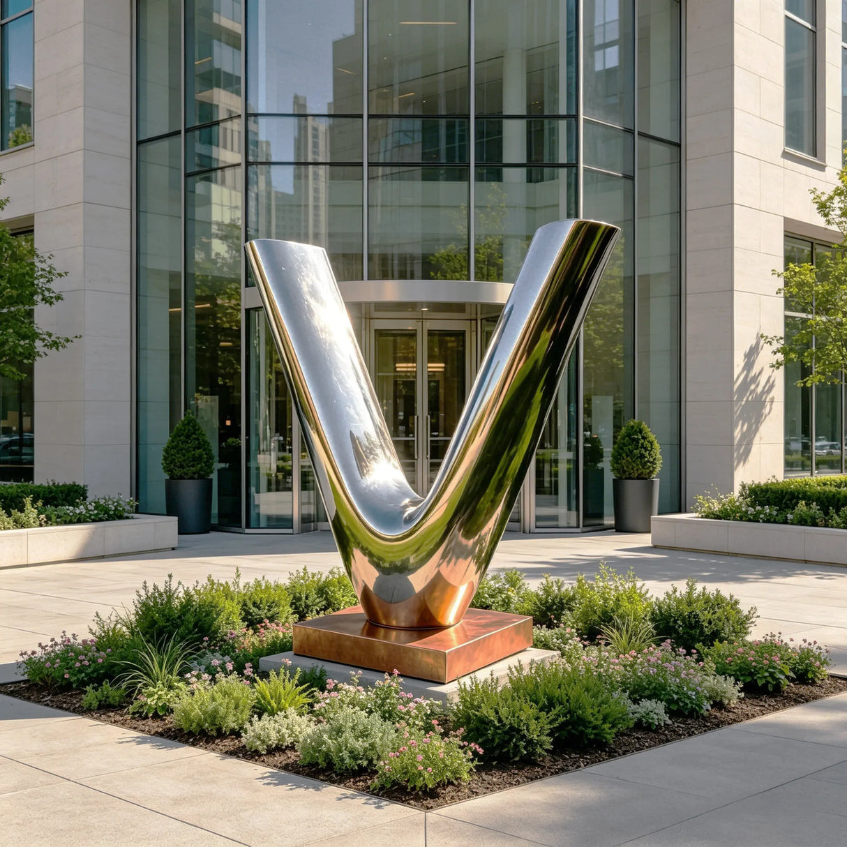 PREMIER Modern Letter V Sculpture in Stainless Steel Sculpture for Building Entrances, Public Plazas or Commercial Spaces PSSS-265-Stainless Steel Sculpture-PREMIER SCULPTURE