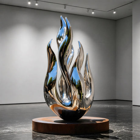 PREMIER Modern Stainless Steel Sculpture with Abstract Flame Design for Hotel Lobbies, Galleries or Living Rooms PSSS-256-Stainless Steel Sculpture-PREMIER SCULPTURE